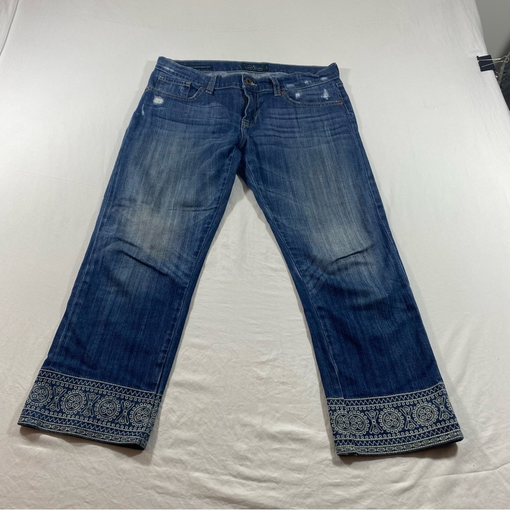 Lucky Brand Jeans Capri Sienna Weekender Crop embroidered hem Boho Denim Casual